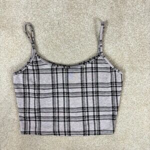 Popular 21 Womens Plaid Crop Top Spaghetti Strap Purple Grey Black TX8205 Size L